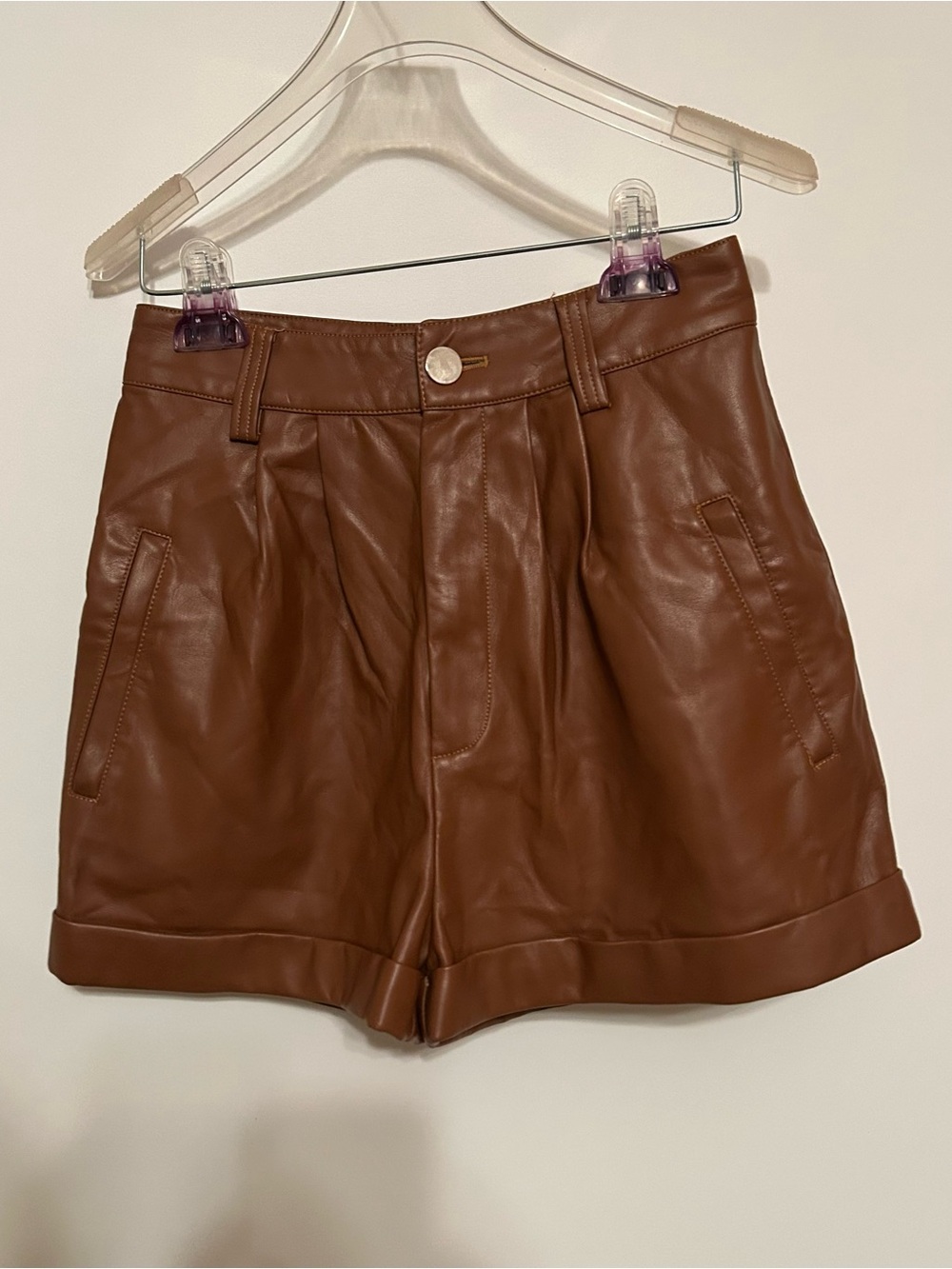 Brown Leather High-Waist Women’s Shorts